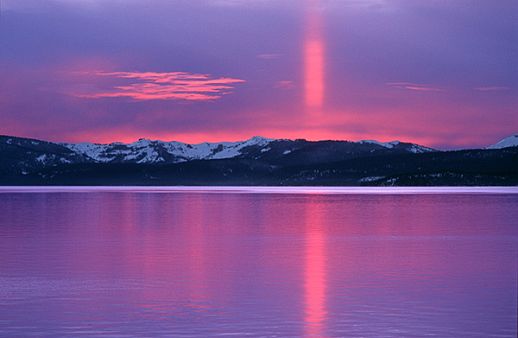 Sun pillar over Lake Tahoe